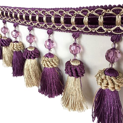 Fransenbesatz mit geflochtenen Perlen, Quaste, geflochtene Perlen, hängendes Kugelbesatzband for Vorhänge, Sofas, Lampenschirme, Tischkissen, dekoriert, 1 Meter(Purple) von FITIOS
