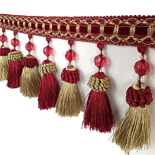Fransenbesatz mit geflochtenen Perlen, Quaste, geflochtene Perlen, hängendes Kugelbesatzband for Vorhänge, Sofas, Lampenschirme, Tischkissen, dekoriert, 1 Meter(Red) von FITIOS