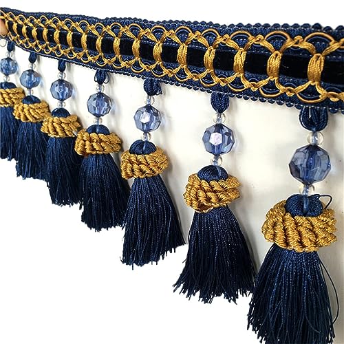 Fransenbesatz mit geflochtenen Perlen, Quaste, geflochtene Perlen, hängendes Kugelbesatzband for Vorhänge, Sofas, Lampenschirme, Tischkissen, dekoriert, 1 Meter(Royal Blue) von FITIOS
