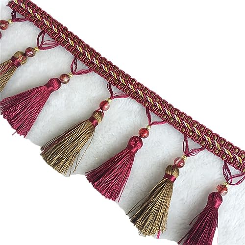 Fransenbesatz mit geflochtenen Perlen, Quaste, geflochtene Perlen, hängendes Kugelbesatzband for Vorhang, Lampenschirm, Tischkissen, dekoriert, 1 Meter(Color#01) von FITIOS