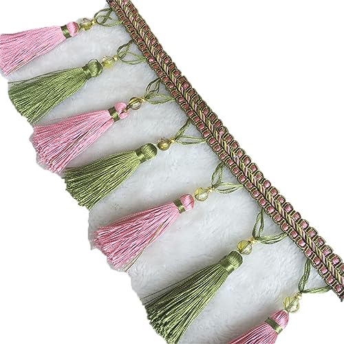 Fransenbesatz mit geflochtenen Perlen, Quaste, geflochtene Perlen, hängendes Kugelbesatzband for Vorhang, Lampenschirm, Tischkissen, dekoriert, 1 Meter(Color#04) von FITIOS