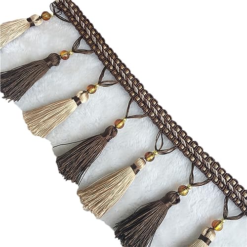 Fransenbesatz mit geflochtenen Perlen, Quaste, geflochtene Perlen, hängendes Kugelbesatzband for Vorhang, Lampenschirm, Tischkissen, dekoriert, 1 Meter(Color#05) von FITIOS