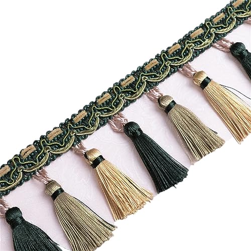 Fransenbesatz mit geflochtenen Perlen, Quaste, geflochtenes Hängeband mit Kugeln for Vorhänge, Lampenschirme, Sofas, Kissen, Tischdekoration, 5 Meter(Armygreen) von FITIOS