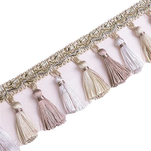Fransenbesatz mit geflochtenen Perlen, Quaste, geflochtenes Hängeband mit Kugeln for Vorhänge, Lampenschirme, Sofas, Kissen, Tischdekoration, 5 Meter(Beige) von FITIOS