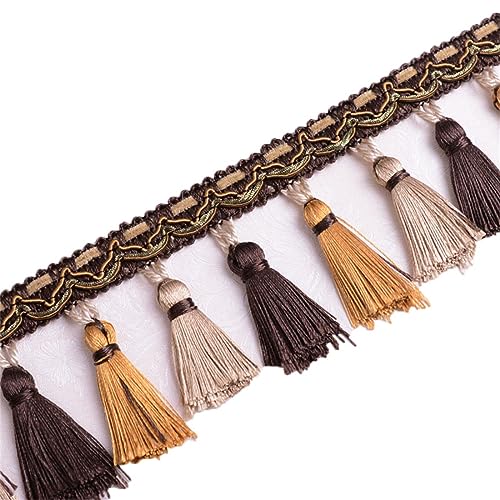 Fransenbesatz mit geflochtenen Perlen, Quaste, geflochtenes Hängeband mit Kugeln for Vorhänge, Lampenschirme, Sofas, Kissen, Tischdekoration, 5 Meter(Coffee) von FITIOS