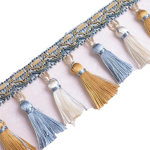 Fransenbesatz mit geflochtenen Perlen, Quaste, geflochtenes Hängeband mit Kugeln for Vorhänge, Lampenschirme, Sofas, Kissen, Tischdekoration, 5 Meter(Light Blue) von FITIOS