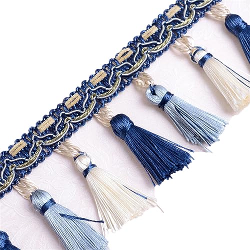 Fransenbesatz mit geflochtenen Perlen, Quaste, geflochtenes Hängeband mit Kugeln for Vorhänge, Lampenschirme, Sofas, Kissen, Tischdekoration, 5 Meter(Navy Blue) von FITIOS