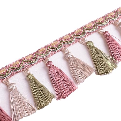 Fransenbesatz mit geflochtenen Perlen, Quaste, geflochtenes Hängeband mit Kugeln for Vorhänge, Lampenschirme, Sofas, Kissen, Tischdekoration, 5 Meter(Pink) von FITIOS