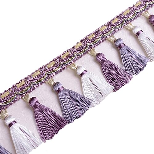 Fransenbesatz mit geflochtenen Perlen, Quaste, geflochtenes Hängeband mit Kugeln for Vorhänge, Lampenschirme, Sofas, Kissen, Tischdekoration, 5 Meter(Purple) von FITIOS