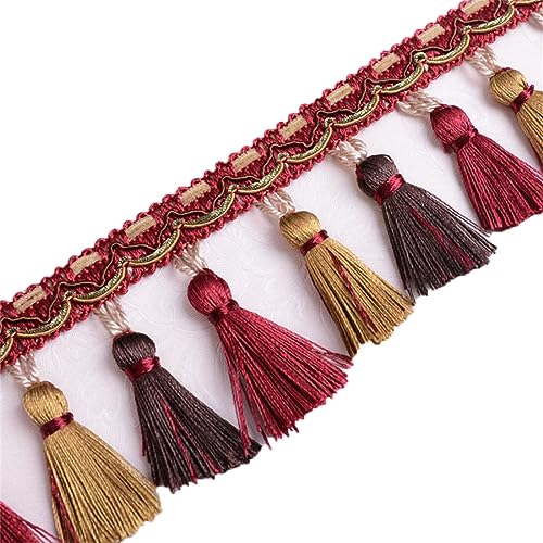 Fransenbesatz mit geflochtenen Perlen, Quaste, geflochtenes Hängeband mit Kugeln for Vorhänge, Lampenschirme, Sofas, Kissen, Tischdekoration, 5 Meter(Wine Red) von FITIOS