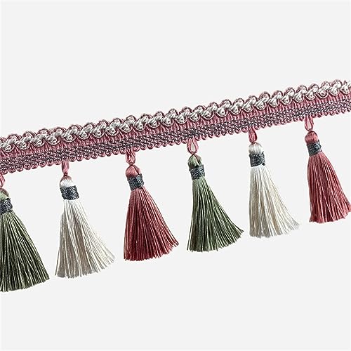 Fransenbesatz mit geflochtenen Perlen, Quaste, geflochtenes Hängebesatzband for Vorhänge, Lampenschirme, Sofas, Kissen, Tische, Hochzeiten, dekoriert, 1 Meter(Pink) von FITIOS