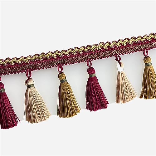 Fransenbesatz mit geflochtenen Perlen, Quaste, geflochtenes Hängebesatzband for Vorhänge, Lampenschirme, Sofas, Kissen, Tische, Hochzeiten, dekoriert, 1 Meter(Wine Red) von FITIOS