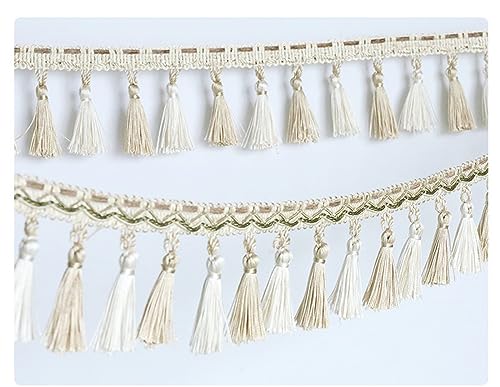 Fransenbesatz mit geflochtenen Perlen, Quaste, geflochtenes Hängebesatzband for Vorhänge, Lampenschirme, Sofas, Kissen, Tische, Hochzeiten, dekoriert, 6 Meter(Beige) von FITIOS