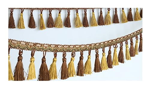 Fransenbesatz mit geflochtenen Perlen, Quaste, geflochtenes Hängebesatzband for Vorhänge, Lampenschirme, Sofas, Kissen, Tische, Hochzeiten, dekoriert, 6 Meter(Brown) von FITIOS