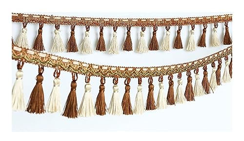 Fransenbesatz mit geflochtenen Perlen, Quaste, geflochtenes Hängebesatzband for Vorhänge, Lampenschirme, Sofas, Kissen, Tische, Hochzeiten, dekoriert, 6 Meter(Coffee) von FITIOS