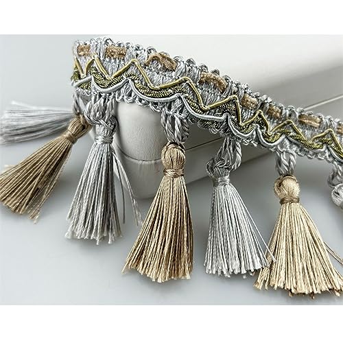 Fransenbesatz mit geflochtenen Perlen, Quaste, geflochtenes Hängebesatzband for Vorhänge, Lampenschirme, Sofas, Kissen, Tische, Hochzeiten, dekoriert, 6 Meter(Gray) von FITIOS