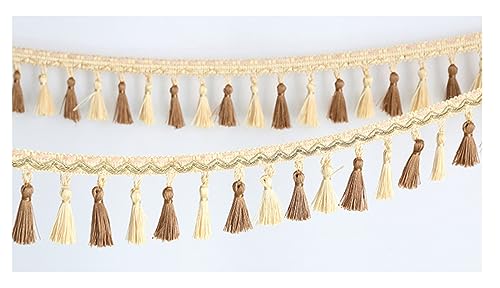 Fransenbesatz mit geflochtenen Perlen, Quaste, geflochtenes Hängebesatzband for Vorhänge, Lampenschirme, Sofas, Kissen, Tische, Hochzeiten, dekoriert, 6 Meter(Khaki) von FITIOS