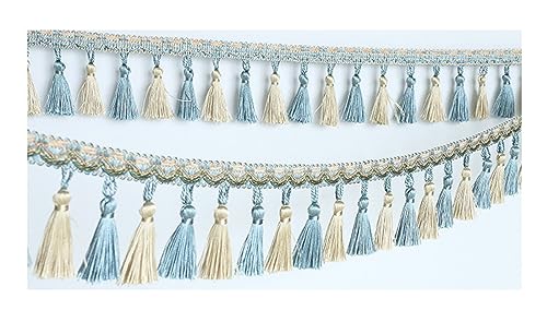 Fransenbesatz mit geflochtenen Perlen, Quaste, geflochtenes Hängebesatzband for Vorhänge, Lampenschirme, Sofas, Kissen, Tische, Hochzeiten, dekoriert, 6 Meter(Light Blue) von FITIOS