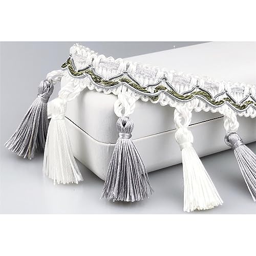 Fransenbesatz mit geflochtenen Perlen, Quaste, geflochtenes Hängebesatzband for Vorhänge, Lampenschirme, Sofas, Kissen, Tische, Hochzeiten, dekoriert, 6 Meter(Light Grey) von FITIOS