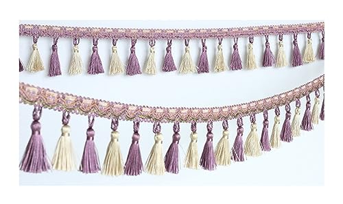Fransenbesatz mit geflochtenen Perlen, Quaste, geflochtenes Hängebesatzband for Vorhänge, Lampenschirme, Sofas, Kissen, Tische, Hochzeiten, dekoriert, 6 Meter(Purple) von FITIOS