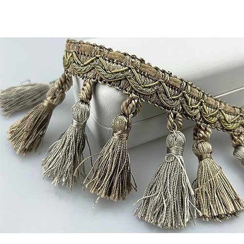 Fransenbesatz mit geflochtenen Perlen, Quaste, geflochtenes Hängebesatzband for Vorhänge, Lampenschirme, Sofas, Kissen, Tische, Hochzeiten, dekoriert, 6 Meter(Taupe) von FITIOS