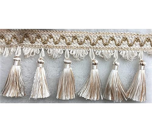 Fransenbesatz mit geflochtenen Perlen, Quaste, geflochtenes Hängekugel-Besatzband for Vorhänge, Lampenschirme, Tischkissen, dekoriert, 1 Meter(Beige) von FITIOS