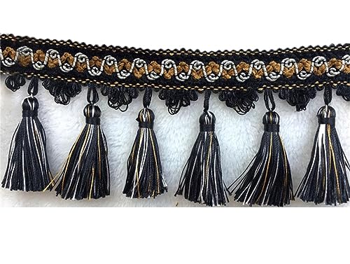 Fransenbesatz mit geflochtenen Perlen, Quaste, geflochtenes Hängekugel-Besatzband for Vorhänge, Lampenschirme, Tischkissen, dekoriert, 1 Meter(Black) von FITIOS