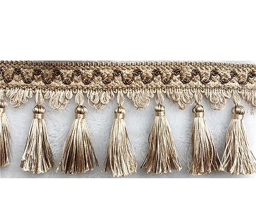 Fransenbesatz mit geflochtenen Perlen, Quaste, geflochtenes Hängekugel-Besatzband for Vorhänge, Lampenschirme, Tischkissen, dekoriert, 1 Meter(Camel) von FITIOS