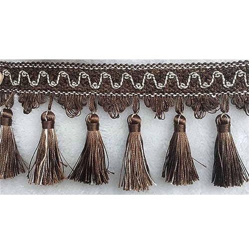 Fransenbesatz mit geflochtenen Perlen, Quaste, geflochtenes Hängekugel-Besatzband for Vorhänge, Lampenschirme, Tischkissen, dekoriert, 1 Meter(Coffee) von FITIOS