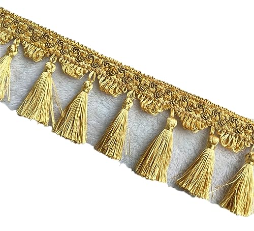 Fransenbesatz mit geflochtenen Perlen, Quaste, geflochtenes Hängekugel-Besatzband for Vorhänge, Lampenschirme, Tischkissen, dekoriert, 1 Meter(Golden) von FITIOS