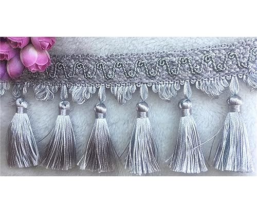 Fransenbesatz mit geflochtenen Perlen, Quaste, geflochtenes Hängekugel-Besatzband for Vorhänge, Lampenschirme, Tischkissen, dekoriert, 1 Meter(Gray) von FITIOS