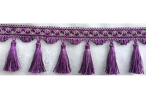 Fransenbesatz mit geflochtenen Perlen, Quaste, geflochtenes Hängekugel-Besatzband for Vorhänge, Lampenschirme, Tischkissen, dekoriert, 1 Meter(Purple) von FITIOS