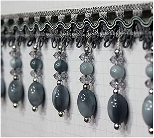Fransenbesatz mit geflochtenen Perlen, geflochtene Perlen, hängende Kugel, Quaste, Applikation, Stoffband, Vorhang, Tisch, Hochzeit, dekoriert, 1 m(Gray) von FITIOS