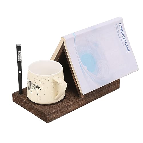 Dreieckiges Lesezeichen aus Holz mit Getränkehalter, Nachttisch, Rezepthalter, Holz-Dreieck, Lesestufe mit Schlitzen, Buchecken-Display, Großelterntagsgeschenk (braun) von FITOUWAY