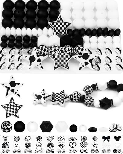 102 Stück FIVEIZERO schwarze und weiße fokale Silikonperlen für Schlüsselanhängerherstellung – Stern, rund, Linse, Sechseck- und Strass-Abstandshalter für Stifte, Armbänder und Bastelarbeiten 102 Stück FIVEIZERO schwarze und weiße fokale Silikonperlen für Schlüsselanhängerherstellung – Stern, rund, Linse, Sechseck- und Strass-Abstandshalter für Stifte, Armbänder und Bastelarbeiten von FIVEIZERO