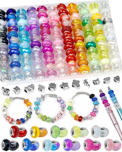 143-teiliges FIVEIZERO europäisches Perlen-Set – Glasperlen mit großem Loch für Schmuckherstellung, verschiedene Abstandshalter für Armband, Halskette, DIY Handwerk von FIVEIZERO