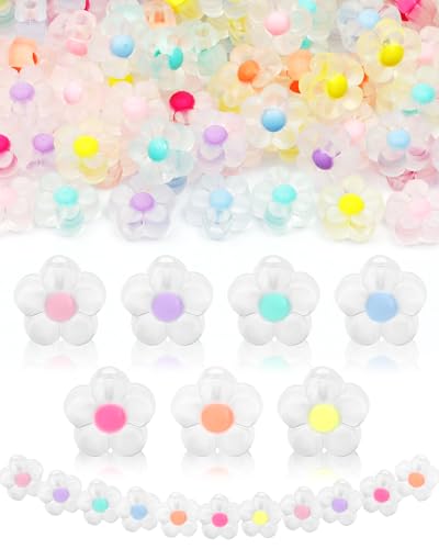 FIVEIZERO 300 Stück Acryl-Blumenperlen – mehrfarbige, transparente Blumen-Armband-Anhänger für DIY-Schmuckherstellung, Armbänder und Halsketten FIVEIZERO 300 Stück Acryl-Blumenperlen – mehrfarbige, transparente Blumen-Armband-Anhänger für DIY-Schmuckherstellung, Armbänder und Halsketten von FIVEIZERO