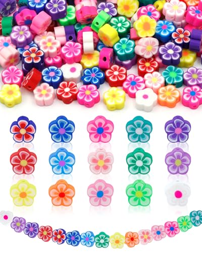 FIVEIZERO 300 Stück Polymer-Ton-Blumenperlen, bunte hawaiianische Blumen-Perlen für Armbänder, Halsketten und DIY-Schmuckherstellung von FIVEIZERO