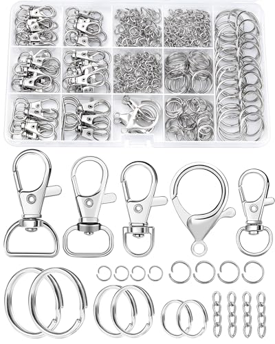 FIVEIZERO 325 Stück Schlüsselanhänger-Clips – Schlüsselanhänger-Set mit Metall-Karabinerverschlüssen, Schlüsselanhängerringen, Drehverschlüssen, Jumprings und Verlängerungskette für Handwerk, von FIVEIZERO