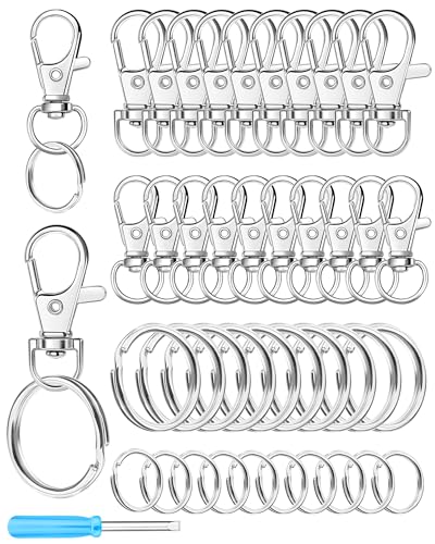 FIVEIZERO 60 silberfarbene Karabinerhaken und Schlüsselringe, 30 Schlüsselanhänger-Clip-Haken, Karabinerverschlüsse, 30 Schlüsselanhängerringe, Schlüsselanhänger für Handwerk, Schmuckherstellung und FIVEIZERO 60 silberfarbene Karabinerhaken und Schlüsselringe, 30 Schlüsselanhänger-Clip-Haken, Karabinerverschlüsse, 30 Schlüsselanhängerringe, Schlüsselanhänger für Handwerk, Schmuckherstellung und von FIVEIZERO