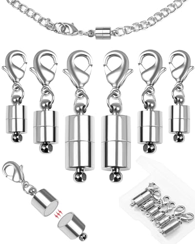 FIVEIZERO Magnetischer Halskettenverschluss (6 Stück, 3 Größen) – 14 Karat versilbert, extra starke Schmuckverschlüsse mit Karabiner, sichere Magnetverschlüsse für Halskettenverlängerung und Armband von FIVEIZERO