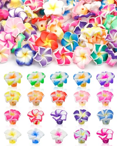FIVEIZERO Plumeria-Perlen aus Ton, 20 Farben, hawaiianische Polymer-Blumenperlen für Armbänder, Halsketten und DIY-Schmuckherstellung, 80 Stück von FIVEIZERO