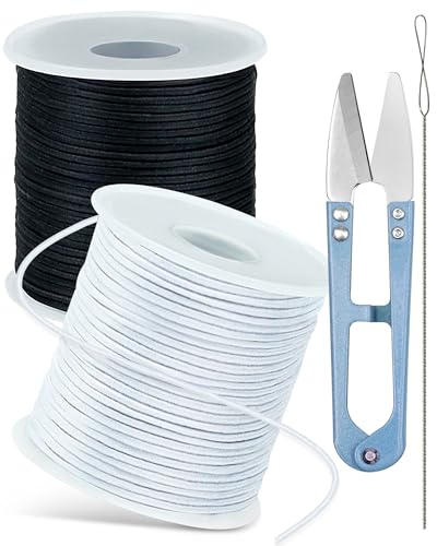FIVEIZERO Schwarze und weiße elastische Armbandschnur, 1 mm, 1,2 mm, 1,5 mm, elastische Perlenschnur, dehnbare Schnur für Armbänder, Halsketten, Schmuckherstellung und Handwerk von FIVEIZERO