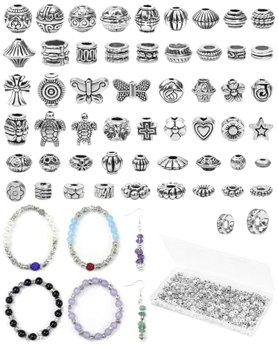 FIVEIZERO Silber Abstandshalter Perlen für Schmuckherstellung, verschiedene Stile, antike Metallperlen und 6 mm, 8 mm Strass-Abstandshalter für Armbänder, Halsketten, Ohrringe, Schmuckherstellung, 309 FIVEIZERO Silber Abstandshalter Perlen für Schmuckherstellung, verschiedene Stile, antike Metallperlen und 6 mm, 8 mm Strass-Abstandshalter für Armbänder, Halsketten, Ohrringe, Schmuckherstellung, 309 von FIVEIZERO