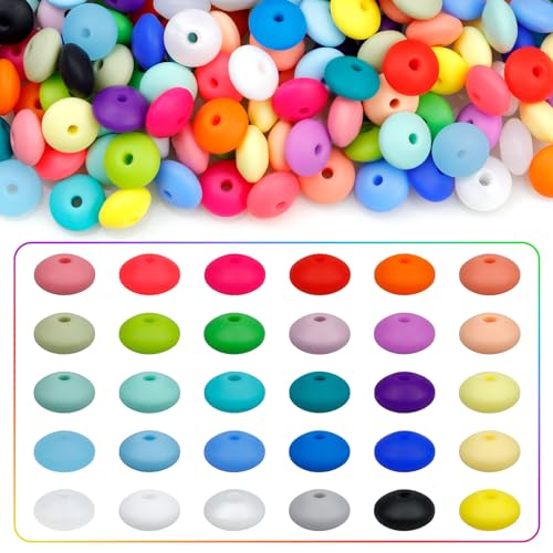 FIVEIZERO Silikon-Linsenperlen, 12 mm, kleine Silikon-Abakus-Perlen, lose Abstandshalter, Schmuckperlen, bunte DIY-Schlüsselband-Perlen für die Herstellung von Halsketten, Schlüsselanhängerzubehör, FIVEIZERO Silikon-Linsenperlen, 12 mm, kleine Silikon-Abakus-Perlen, lose Abstandshalter, Schmuckperlen, bunte DIY-Schlüsselband-Perlen für die Herstellung von Halsketten, Schlüsselanhängerzubehör, von FIVEIZERO