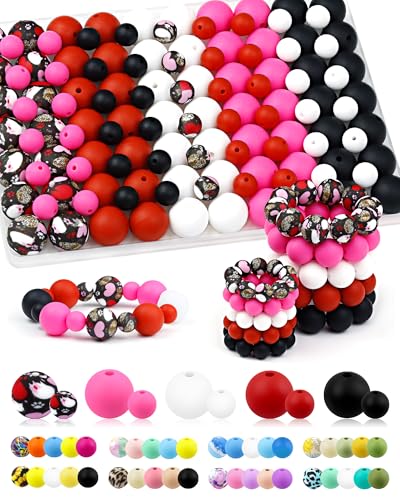 FIVEIZERO Silikonperlen für Schlüsselanhänger, 9 mm und 15 mm, Rot, Rosa, Schwarz, gemischt, 5 Farben, Silikonperlen für Armbänder, Perlenstifte und Bastelarbeiten, 100 Stück FIVEIZERO Silikonperlen für Schlüsselanhänger, 9 mm und 15 mm, Rot, Rosa, Schwarz, gemischt, 5 Farben, Silikonperlen für Armbänder, Perlenstifte und Bastelarbeiten, 100 Stück von FIVEIZERO