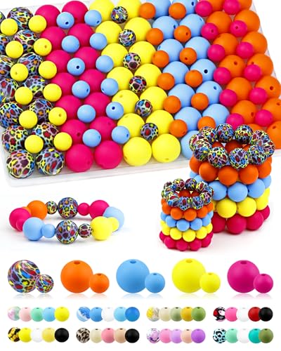 FIVEIZERO Silikonperlen für Schlüsselanhänger, 9 mm und 15 mm, Neon-Mischung, 5 Farben, Silikon-Fokal-Perlen für Armbänder, Perlenstifte und Bastelarbeiten, 100 Stück FIVEIZERO Silikonperlen für Schlüsselanhänger, 9 mm und 15 mm, Neon-Mischung, 5 Farben, Silikon-Fokal-Perlen für Armbänder, Perlenstifte und Bastelarbeiten, 100 Stück von FIVEIZERO