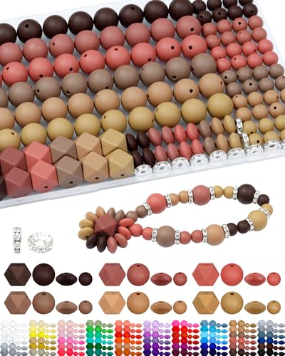 FIVEIZERO Silikonperlen für Schlüsselanhänger-Set, 6 gemischte braune Farben, 9 mm und 15 mm Silikonperlen, Linsenperlen, sechseckige Perlen und Strass-Abstandshalter für Schmuckherstellung und FIVEIZERO Silikonperlen für Schlüsselanhänger-Set, 6 gemischte braune Farben, 9 mm und 15 mm Silikonperlen, Linsenperlen, sechseckige Perlen und Strass-Abstandshalter für Schmuckherstellung und von FIVEIZERO