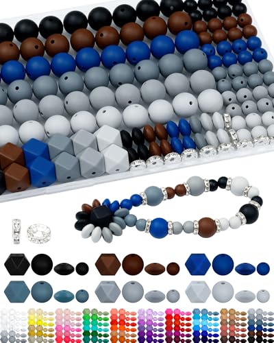 FIVEIZERO Silikonperlen für Schlüsselanhänger-Set, 6 gemischte schwarze Farben, 9 mm und 15 mm Silikonperlen, Linsenperlen, sechseckige Perlen und Strass-Abstandshalter für Schmuckherstellung und FIVEIZERO Silikonperlen für Schlüsselanhänger-Set, 6 gemischte schwarze Farben, 9 mm und 15 mm Silikonperlen, Linsenperlen, sechseckige Perlen und Strass-Abstandshalter für Schmuckherstellung und von FIVEIZERO