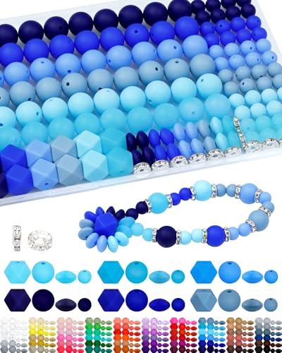 FIVEIZERO Silikonperlen für Schlüsselanhänger-Set, 6 verschiedene blaue Farben, 9 mm und 15 mm Silikonperlen, Linsenperlen, sechseckige Perlen und Strass-Abstandshalter für Schmuckherstellung und FIVEIZERO Silikonperlen für Schlüsselanhänger-Set, 6 verschiedene blaue Farben, 9 mm und 15 mm Silikonperlen, Linsenperlen, sechseckige Perlen und Strass-Abstandshalter für Schmuckherstellung und von FIVEIZERO